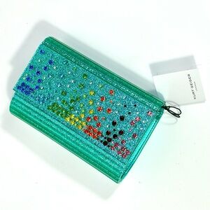 Kurt Geiger London Party Glitter Envelope Clutch Chain Strap Turquoise NWT